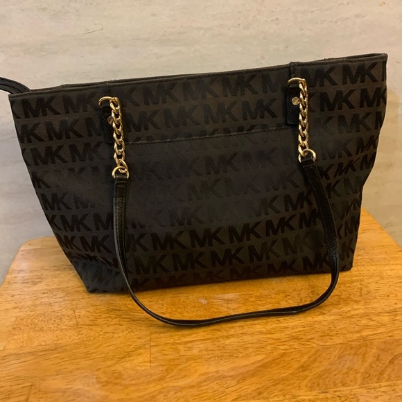 Michael Kors Black Monogram Tote with Gold Accents - Picture 2 of 10